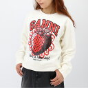 GANNI ガニー レディース スウェット T3764 ISOLI RAGLAN STRAWBERRY SWEATSHIRT クルーネック 長袖 イチゴ ロゴ トレーナー オフホワイト ラグラン 起毛 ブランド