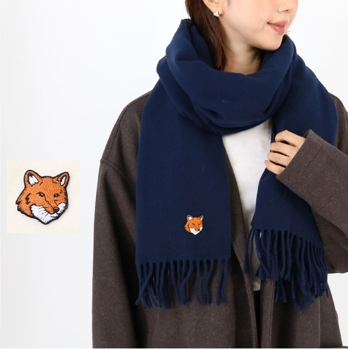 メゾンキツネ　大判　ストール　maison kitsune 国内発送】メゾンキツネ マフラー FOX HEAD PATCH WOOL SCARF