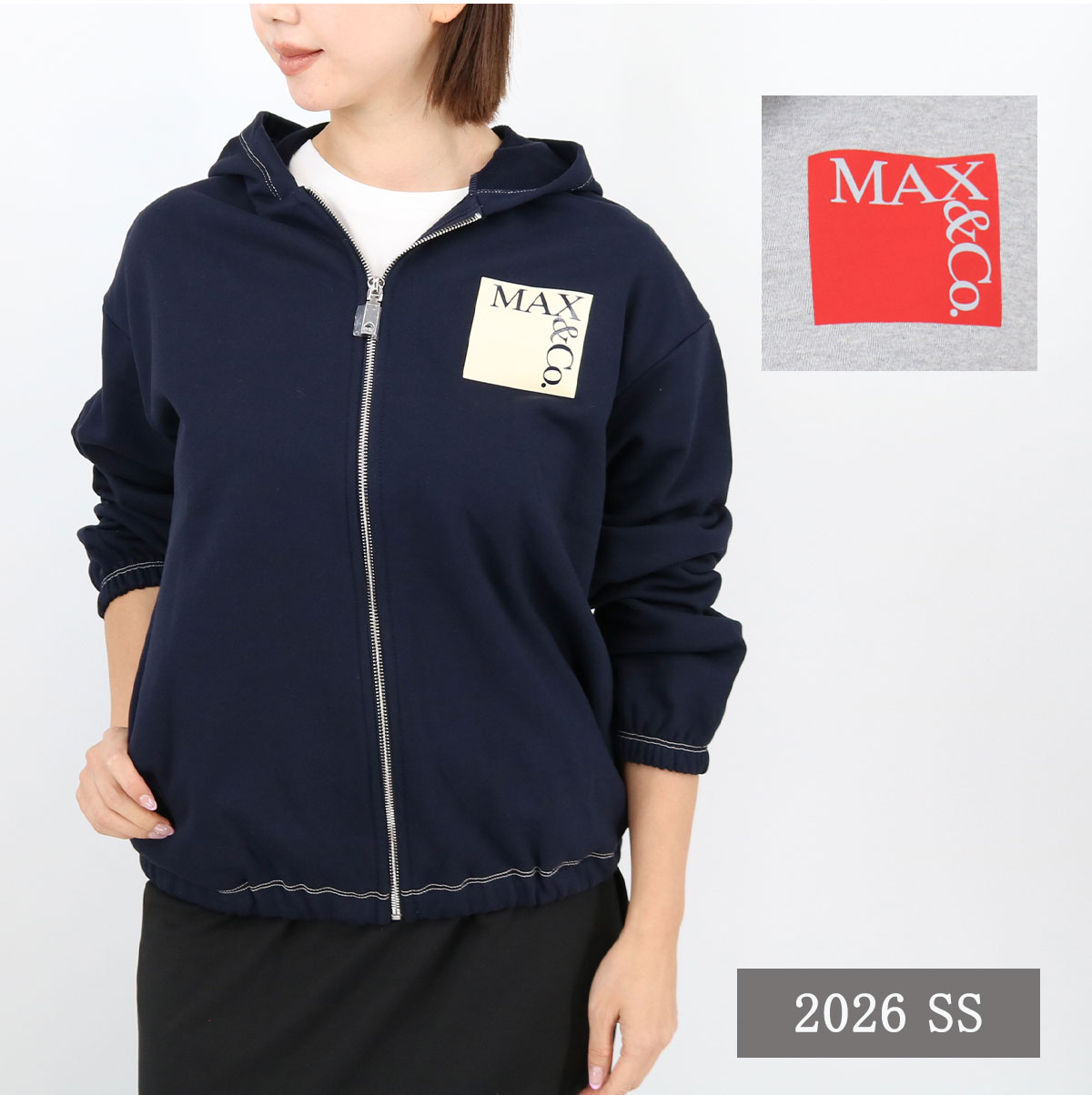 ’S Max Maraマックスマーラ ビジュー付きナイロンパーカー36ネイビー MAX MARA (マックスマーラ) フルジップ ショート ジャケット MXLELIS4