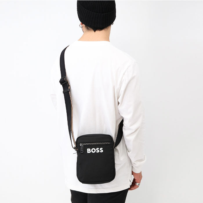 HUGO BOSS ヒューゴボス ボスコレクション 50511961 コントラストロゴ クロスボディバッグ シグネチャーストライプストラップ ショルダーバッグ クロスボディ メンズ BAG 鞄