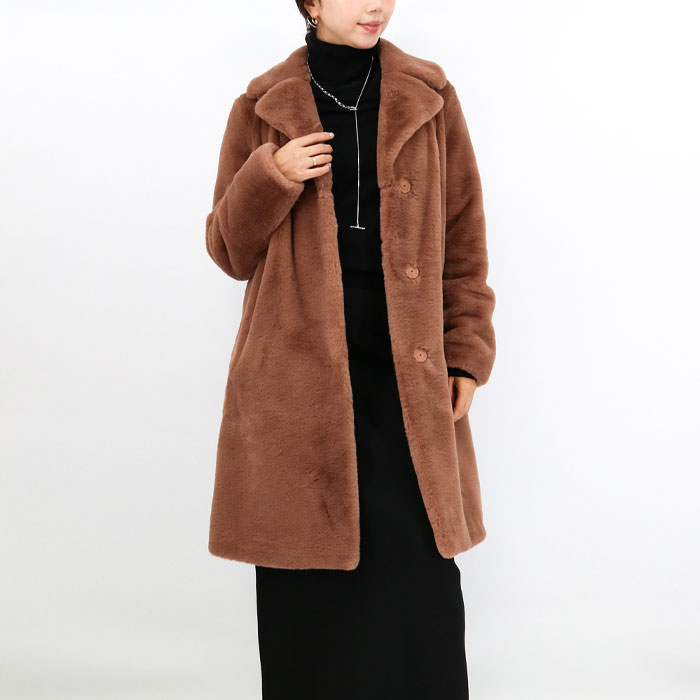 HERNO ヘルノ エコファーコート GC000411D 12422 8750/BROWN SOFT FAUX FUR コート レディース アウター ファー コート ロング丈