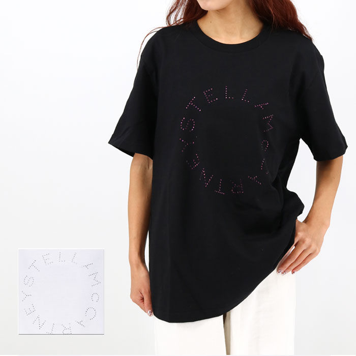 STELLA McCARTNEY ステラマッカートニー 6J0158 3SPX38 レディース半袖Tシャツ ラインストーン ディアマンテ ロゴTシャツ クルーネック SS TEE カットソー