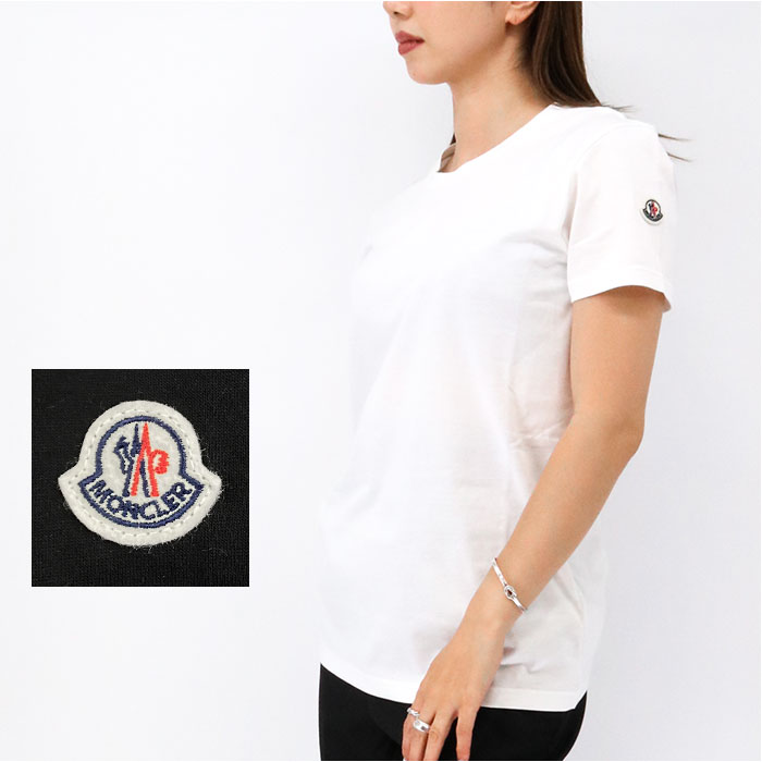 MONCLER モンクレール T-SHIRT GIROCOLLO 8C73200 V8058 ロゴTシャツ レディース 033/白 半袖 クルーネック シンプル カットソー 黒 BLACK WHITE