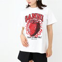 GANNI ガニー レディース Tシャツ T3892 WHITE RELAXED STRAWBWRRY T-SHIRT クルーネック 半袖 イチゴ ロゴ SS TEE カットソー