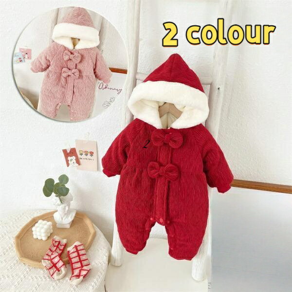 クリスマス ベビー服 ロンパース 新生児 赤ちゃん 蝶結び 冬 長袖 オーバーオール 女の子 男の子 厚手 ..