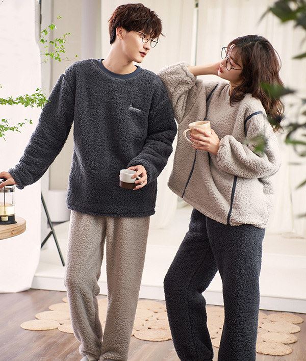 RAY588 楽天市場店の裏起毛 男女兼用 寝間着 あったか 部屋着 ペア カップル 暖かい おしゃれ パジャマ ペア 長袖パジャマ 冬 上下セット ナイトウェ｜アングル3