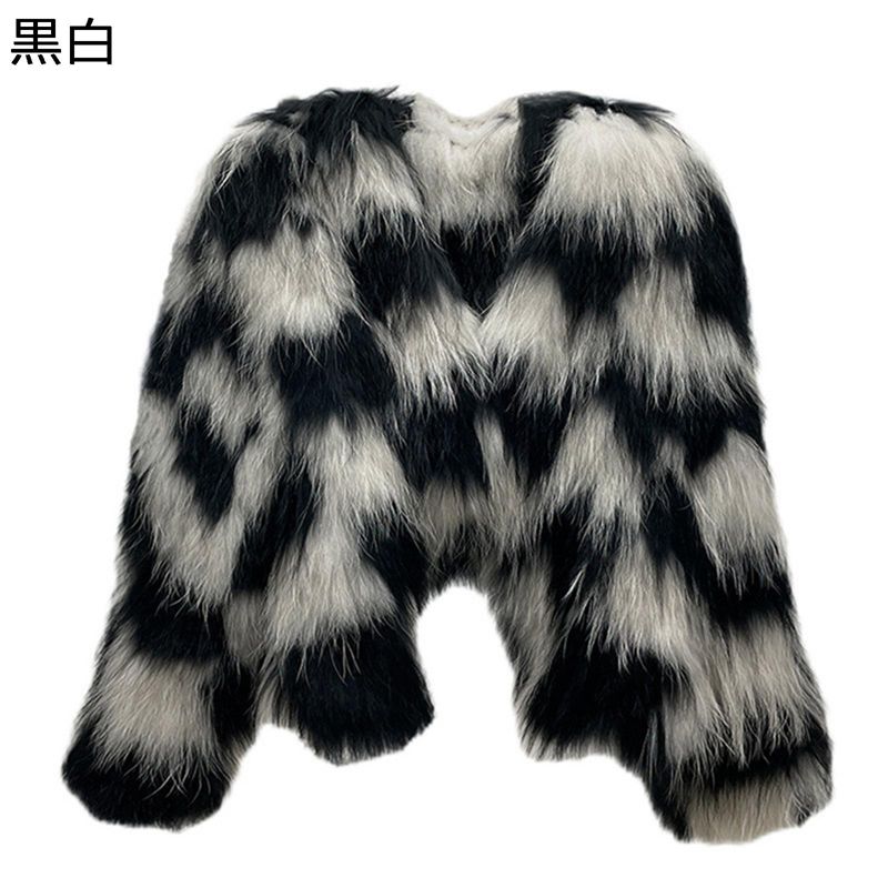 ファーコート レディース パッチワーク モコモコ チェック フェイクファー スプライス シャギー 毛皮ジャケット ボアコート ショート丈