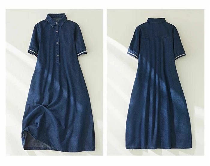 デニムワンピース ワンピース レディース 半袖 夏 シャツワンピース デニム ロングワンピース ポロワンピース デニム 大人 Aライン デニ
