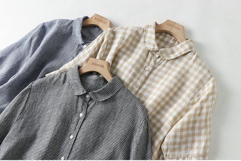 レディース　ファッション　ゆったり　シンプル　オシャレ 新 リネン ドレス レディース プルオーバー 半袖 ミドル丈 無地 コットン リネン リネンワンピース リネン100％ リネンチェック柄ワンピース ハーフボタンのドールカラー