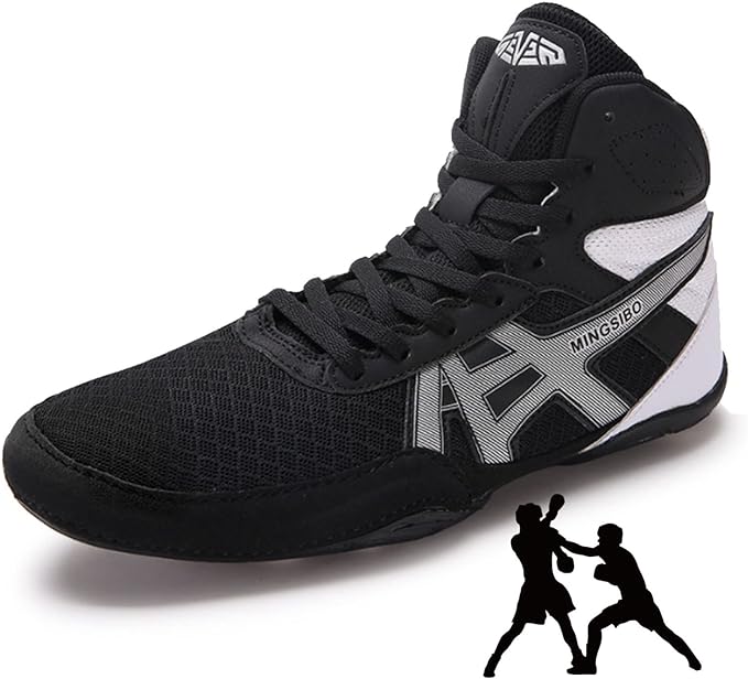 メンズ ボクシングシューズ 足首ガード レスリングシューズ 通気性 戦闘訓練靴 ゴム底 スクワットシューズ