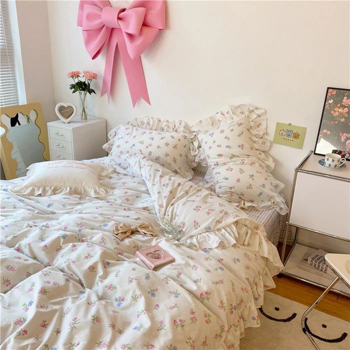 韓国風 寝具 布団カバーセット シングル セミダブル 綿100% レディース 姫系 フリル 花柄 ベッドカバー フラットシーツ かわいい 掛け布 ray88-10003453 RAY588 楽天市場店 サンプル画像2