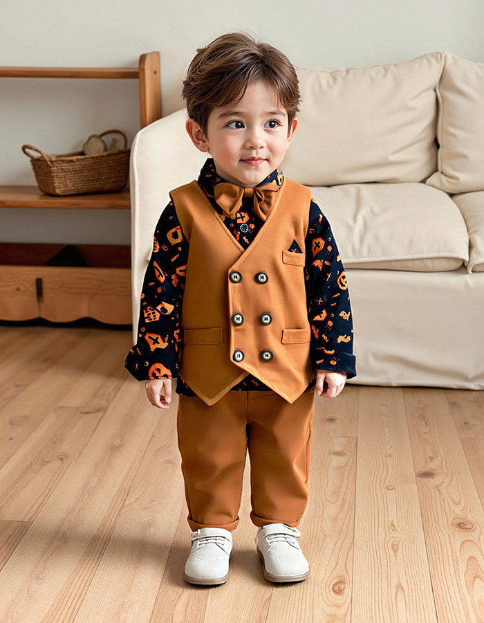 RAY588 楽天市場店のスーツ 男の子 ハロウィン キッズ スーツ 男の子 かぼちゃ 子供スーツ フォーマルスーツ 男の子 長袖 ワイシャツ フォーマル スーツ ベ｜アングル3