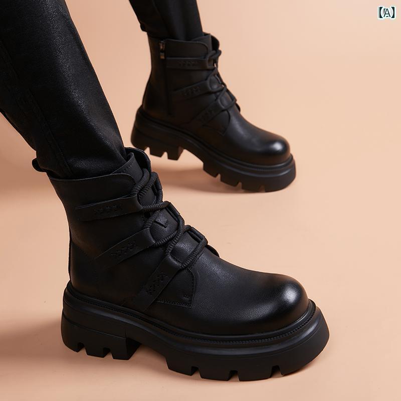 ハイカットの 厚底 ワークブーツ つま先 丸い 革 ブーツ メンズ 冬 英国 風 レトロ モーター サイクル