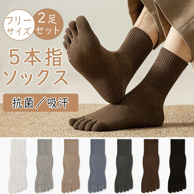 靴下 メンズ 5本指靴下 2足セット 綿95％ 秋冬 保温 クルーソックス スポーツソックス 吸汗 速乾 10A抗菌防臭
