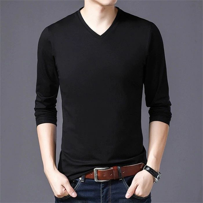 乐天商城 - Tシャツ メンズ 秋冬 長袖 無地 Vネック ロングTシャツ シンプル ストレッチ トップス おしゃれ 紳士服 カジュアル 大きいサイズ 無地