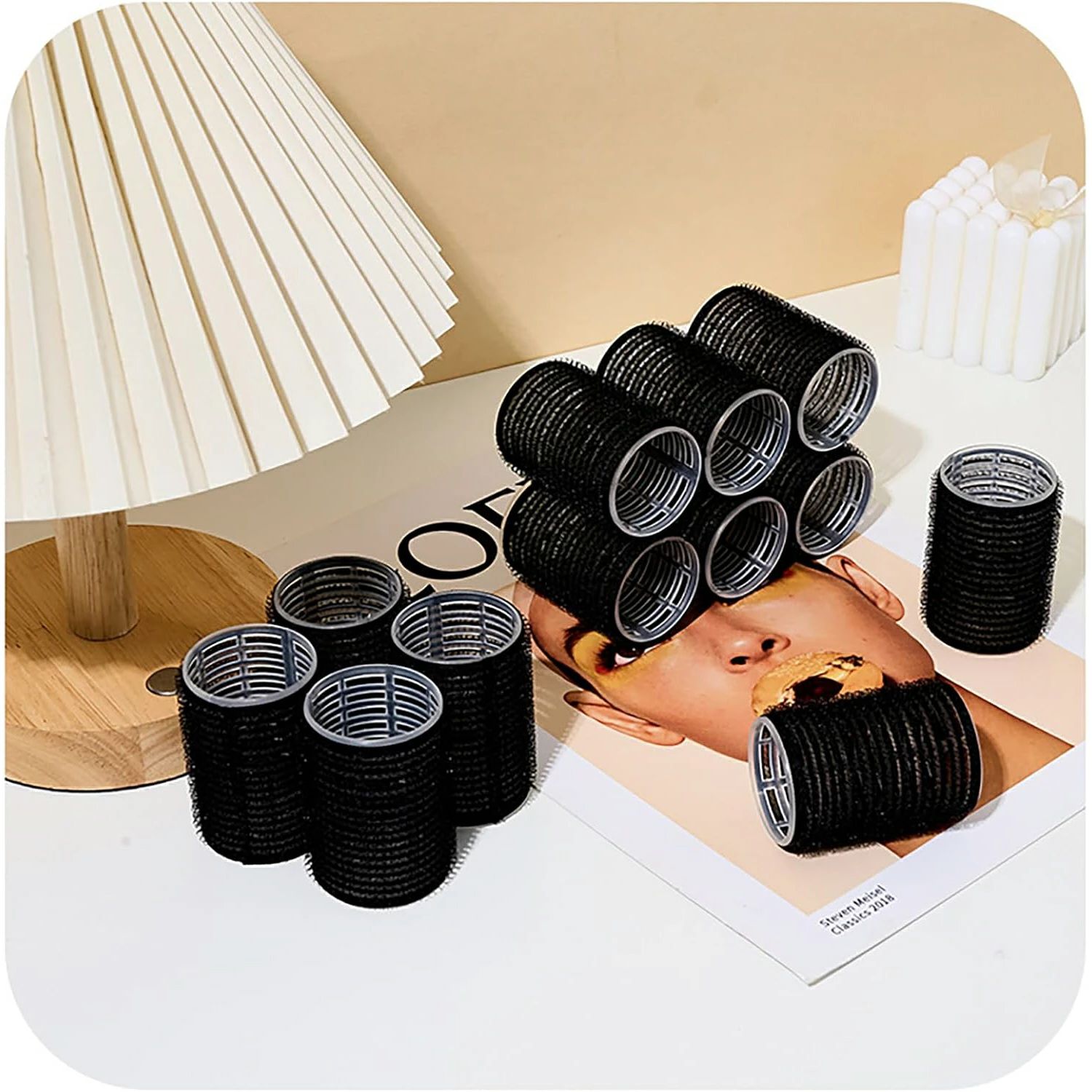 ヘアカーラー ジャンボローラー 24個セット 12+12セットブラック ロングミディアムヘア用