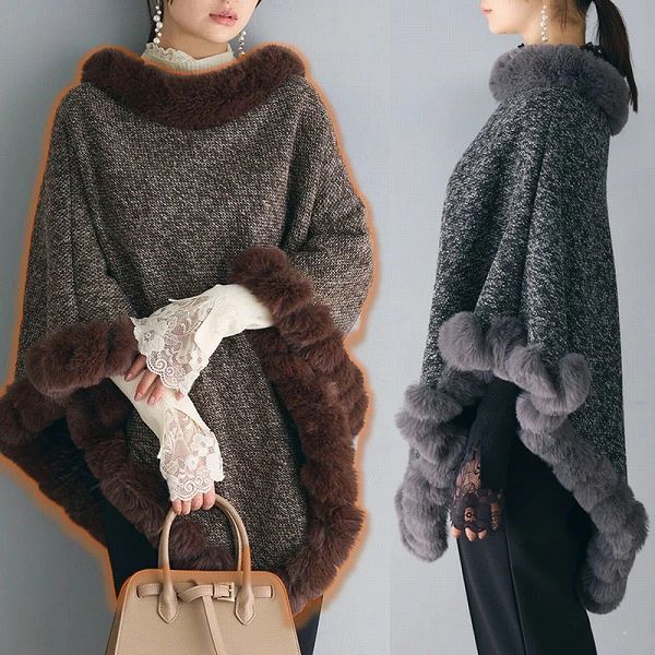 韓国ファッションニット厚手ポンチョレディース新作