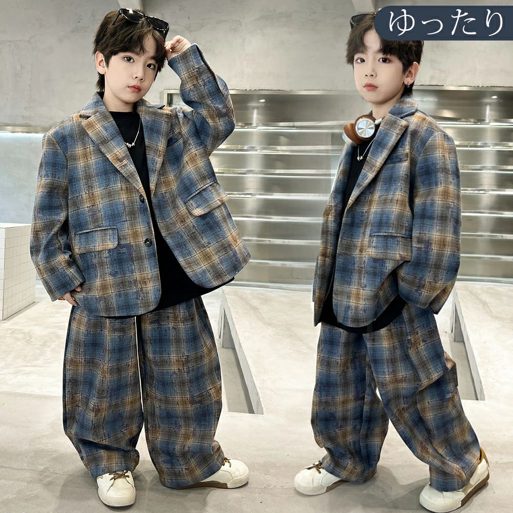 乐天商城 - フォーマル スーツ 卒業式 スーツ 男の子 小学校 子供服 男児 ゆったり チェックスーツ キッズ 子供 スーツ 入学式 スーツ 発表会 結婚