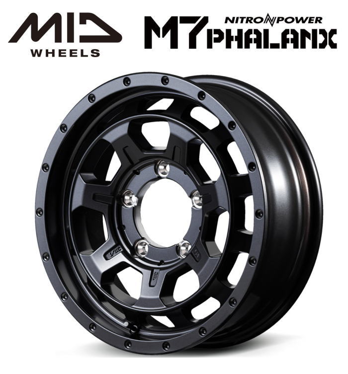 【送料無料・代引き可】【ホイール1本単品】MID NITROPOWER M7 PHALANX M7 ファランクス 16インチ 5.5J インセット20 5穴 P.C.D. 139.7 バレルブラック ジムニー JB23W JB64W