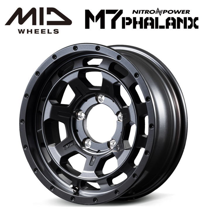 【送料無料・代引き可】【ホイール1本単品】MID NITROPOWER M7 PHALANX M7 ファランクス 16インチ 6J インセット-5 5穴 P.C.D. 139.7 バレルブラック ジムニーシエラ JB43W JB74W ジムニーノマド JC74W