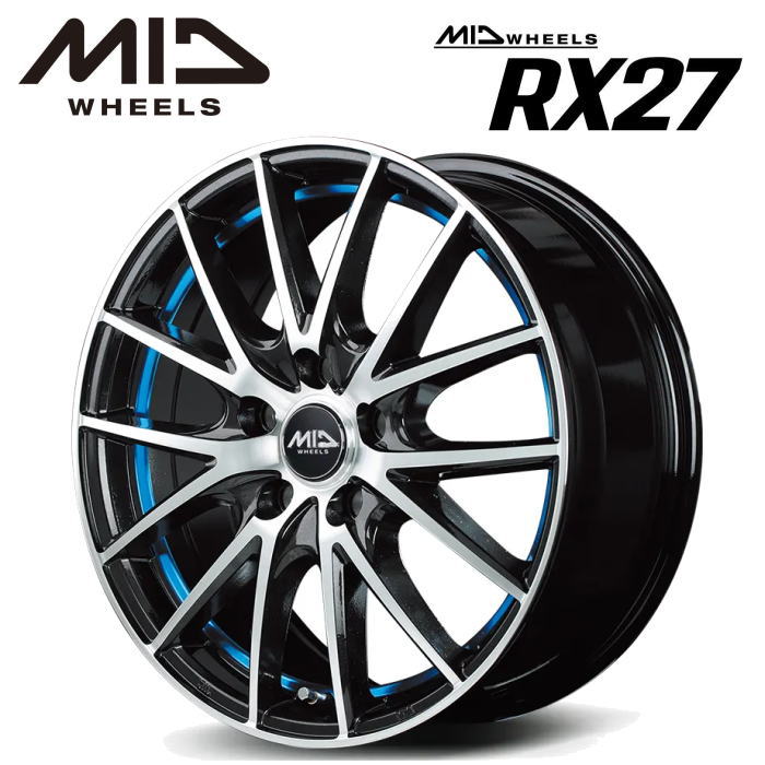 Rakuten - 【送料無料・代引き可】【ホイール4本】MID WHEELS RX27 17インチ 7J インセット48 5HOLE P.C.D. 114.3 ブラックメタリックポリッシュ+アンダーカットレッドクリアー