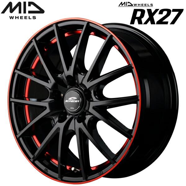Rakuten - 【送料無料・代引き可】【ホイール単品1本】MID WHEELS RX27 17インチ 7J インセット48 5HOLE P.C.D. 114.3 ブラック/リム＆アンダーカットポリッシュ＋レッドクリア―
