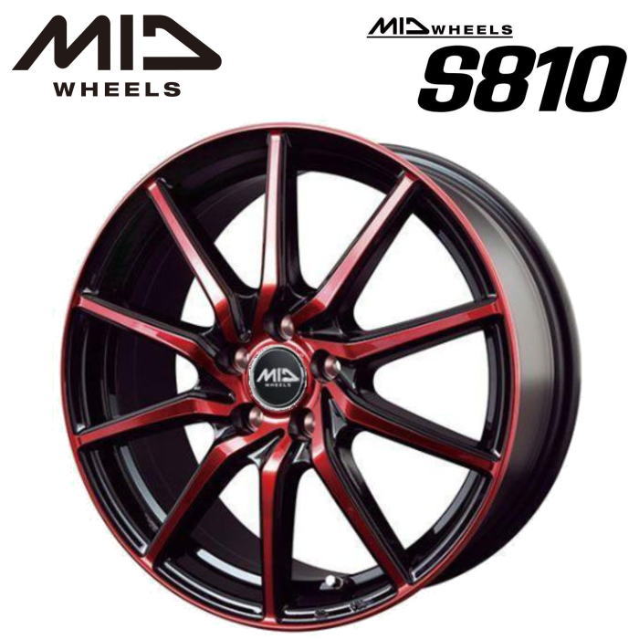 Rakuten - 【送料無料・代引き可】【ホイール単品1本】MID WHEELS S810 17インチ 7J インセット50 5HOLE PCD 100　ブラックポリッシュ/レッドクリア