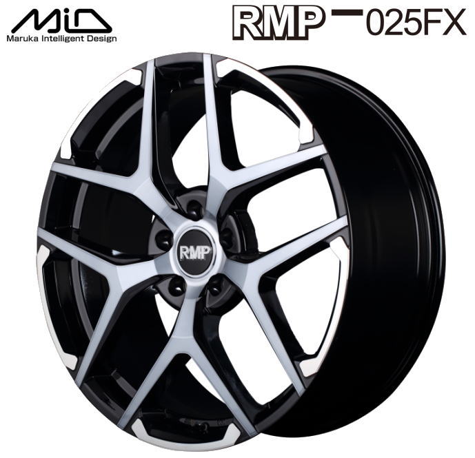 【8/25は5のつく日！エントリーでポイント5倍！！】ス MID RMP 025FX 20インチ 8.5J インセット45 5穴 PCD 114.3ブラックポリッシュ ハイブリッドクリア センターキャップ Silver用スポーク ホイール単品 1本価格 【送料無料】