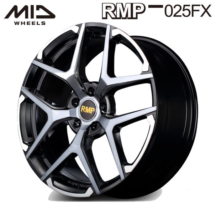 【送料無料・代引き可】【ホイール4本セット】マルカサービス MID RMP 025FX 18インチ 8J インセット42 5穴 PCD 114.3ブラックポリッシュ ハイブリッドクリア センターキャップ Gold用 1