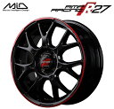 【送料無料・代引き可】【ホイール4本セット】マルカサービス MID RMP RACING R27 15インチ 5J インセット45 4穴 PCD100 ブラック/リムレッドライン