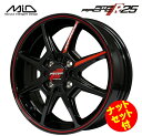 【送料無料・代引き可】【ナットセット付】【ホイール4本セット】マルカサービス MID RMP RACING R25 15インチ 5J インセット45 4穴 P.C.D.100 ブラック/リムレッドライン