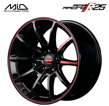 【送料無料】【ホイール4本セット】マルカサービス MID RMP RACING R25 18インチ 7.5J インセット40 5穴 PCD114.3 ブラック/リムレッドライン スポーク