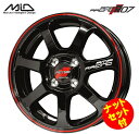 【送料無料・代引き可】【ナットセット付】【ホイール4本セット】マルカサービス MID RMP RACING R07 16インチ 6J インセット43 4穴 PCD100 ブラック/リムレッドライン