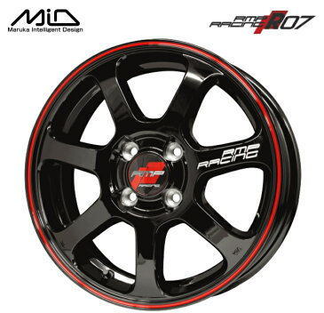 マルカサービス MID RMP RACING R07 15インチ 5J インセット45 4穴 PCD100 ブラック/リムレッドライン スポーク ホイール単品 4本セット価格 送料無料
