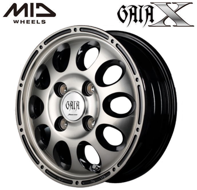 【送料無料・代引き可】【ホイール単品1本】MID　GAIA X ガイア クロス　12インチ 3.5J インセット45 4穴 PCD 100　ブラックポリッシュ/ブラッククリア