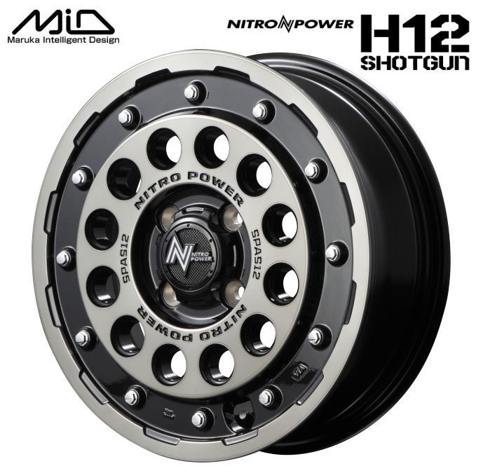 【送料無料・代引き可】【ホイール4本セット】マルカサービス NITRO POWER H12SHOTGUN H12ショットガン　14インチ 4.5J インセット45 4穴 PCD 100 ブラッククリア/マシニング