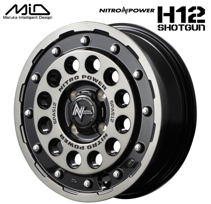 【送料無料・代引き可】【ホイール単品1本】マルカサービス NITRO POWER H12SHOTGUN H12ショットガン　15ンチ 5J インセット45 4穴 PCD 100 ブラッククリア/マシニング