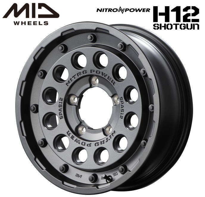 【送料無料・代引き可】【ホイール単品1本】マルカサービス NITRO POWER H12SHOTGUN H12ショットガン　16インチ 5.5J インセット20 5穴 PCD 139.7 バレルブラック