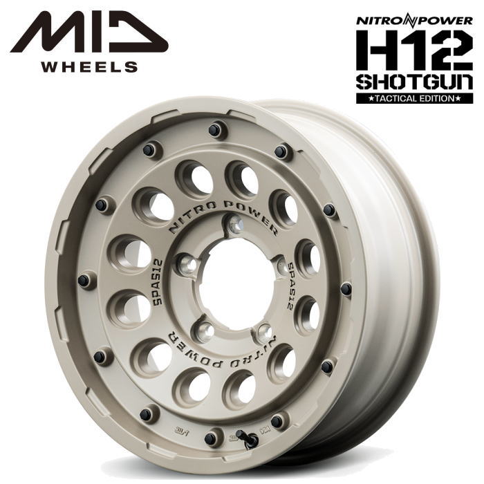 【送料無料・代引き可】【ホイール単品1本】MID NITRO POWER H12SHOTGUN TACTICAL EDITION 16インチ 6J インセット-5 5穴 P.C.D. 139.7 セミグロスサンドベージュ ジムニーシエラ JB43W JB74W