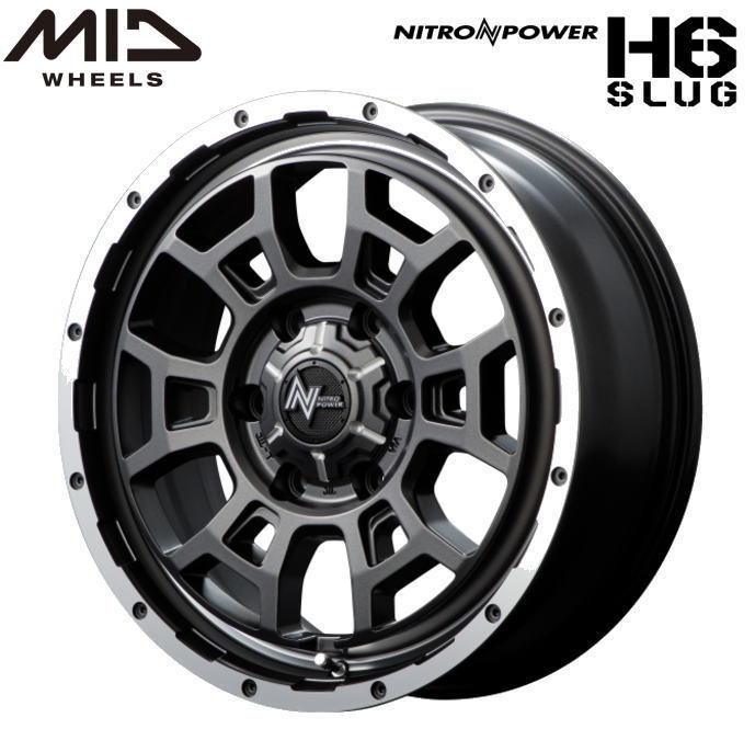 【送料無料・代引き可】【ホイール単品1本】マルカサービス NITRO POWER H6SLUG H6スラッグ　16インチ 6.5J インセット48 6穴 PCD 139.7 セミグロスガンメタ/フランジDC/リムヴァーレイポリッシュ