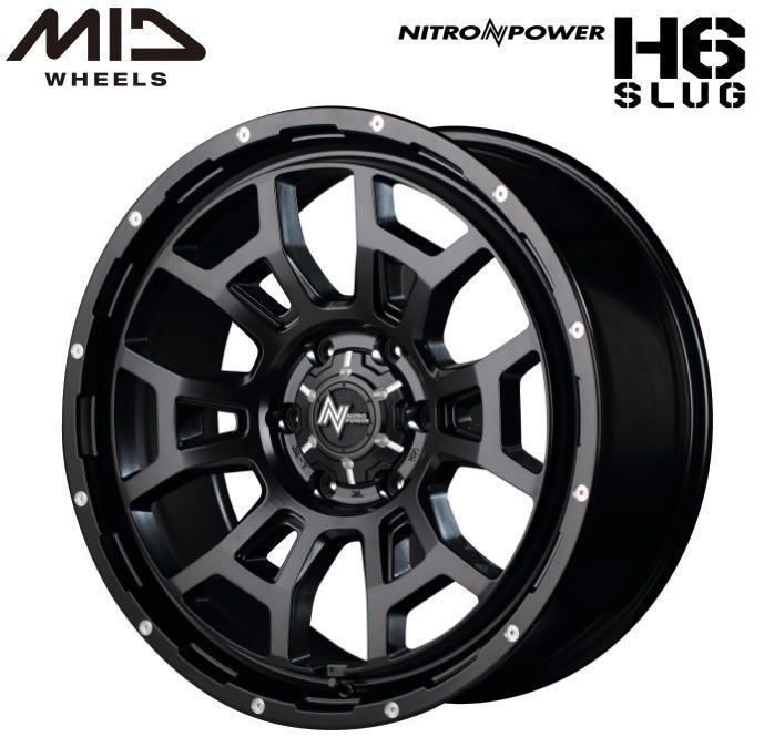 【送料無料・代引き可】【ホイール単品1本】マルカサービス NITRO POWER H6SLUG H6スラッグ　17インチ 8J インセット20 6穴 PCD 139.7 セミグロスブラック/マシニング