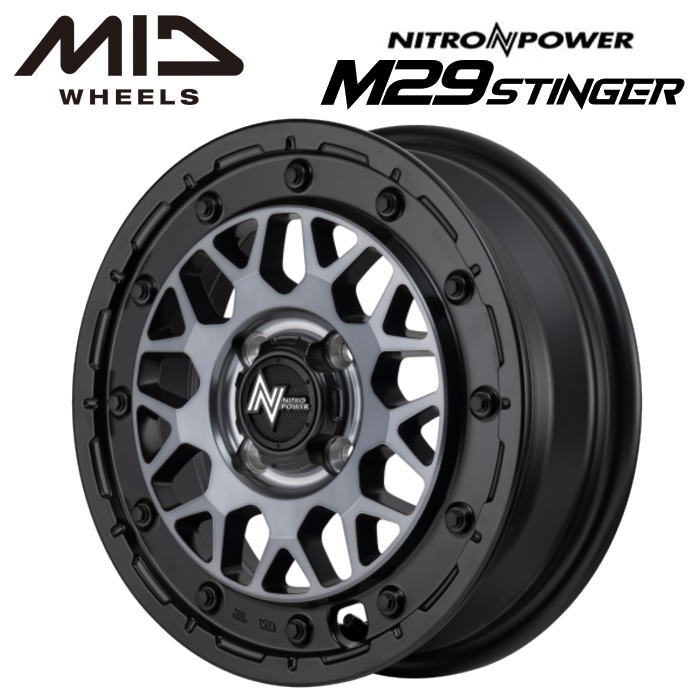 Rakuten - 【送料無料・代引き可】【ホイール単品1本】MID NITRO POWER M29STINGER M29スティンガー 15インチ 5J インセット48 4穴 PCD100 セミグロスブラッククリア