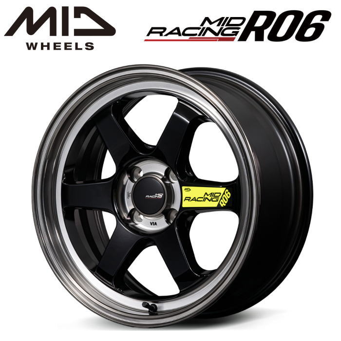【FDJ2公認ホイール】【送料無料・代引き可】【ホイール1本単品】マルカサービス MID MIDRACING R06 15インチ 5J インセット45 4穴 P.C.D. 100 ブラッククリアポリッシュ