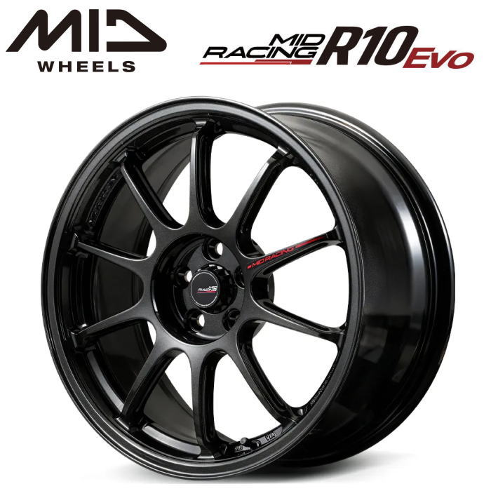 Rakuten - 【送料無料・代引き可】【ホイール4本】MID RACING R10 Evo 17インチ 7.5J インセット44 5HOLE P.C.D. 100 ブラックメタリック（BLM）