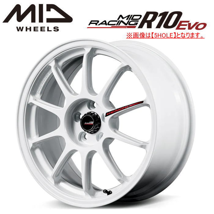 【ロードスター（ND） 124スパイダー ブレンボ対応】【送料無料・代引き可】【ホイール単品1本】MID RACING R10 Evo 17インチ 7.5J インセット45 4HOLE P.C.D. 100 ホワイト（WHI）