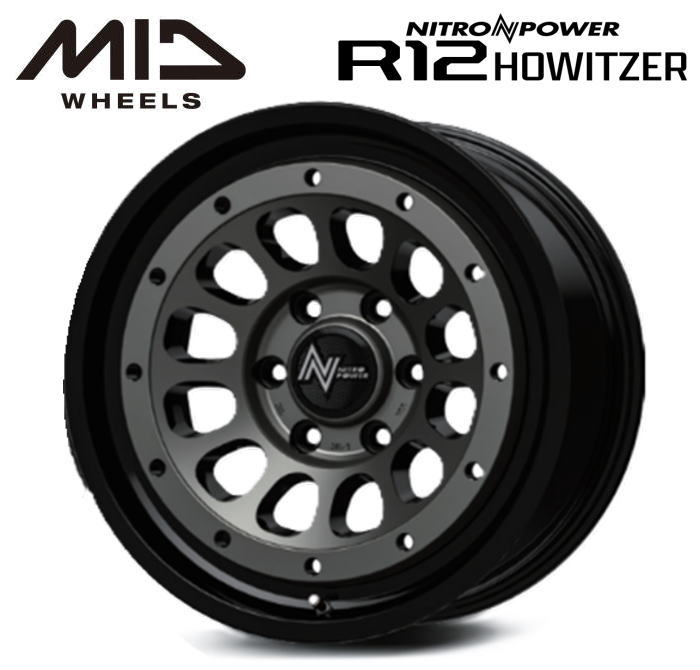 【送料無料・代引き可】【ホイール1本単品】マルカサービス MID NITROPOWER R12 HOITZER R12 ハウザー 17インチ 6.5J インセット38 6穴 P.C.D. 139.7 セミグロススモーク/マシンドフェイス 200系ハイエース レジアスエース ボンゴブローニー