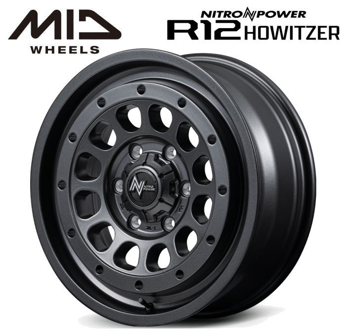 Rakuten - 【送料無料・代引き可】【ホイール4本】マルカサービス MID NITROPOWER R12 HOITZER R12 ハウザー 17インチ 6.5J インセット38 6穴 P.C.D. 139.7 バレルブラック 200系ハイエース レジアスエース ボンゴブローニー