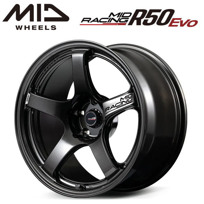 Rakuten - 【送料無料・代引き可】【ホイール単品1本】MID RACING R50 Evo 18インチ 9.5J インセット10 5HOLE P.C.D. 114.3 ブラックメタリック（BLM）