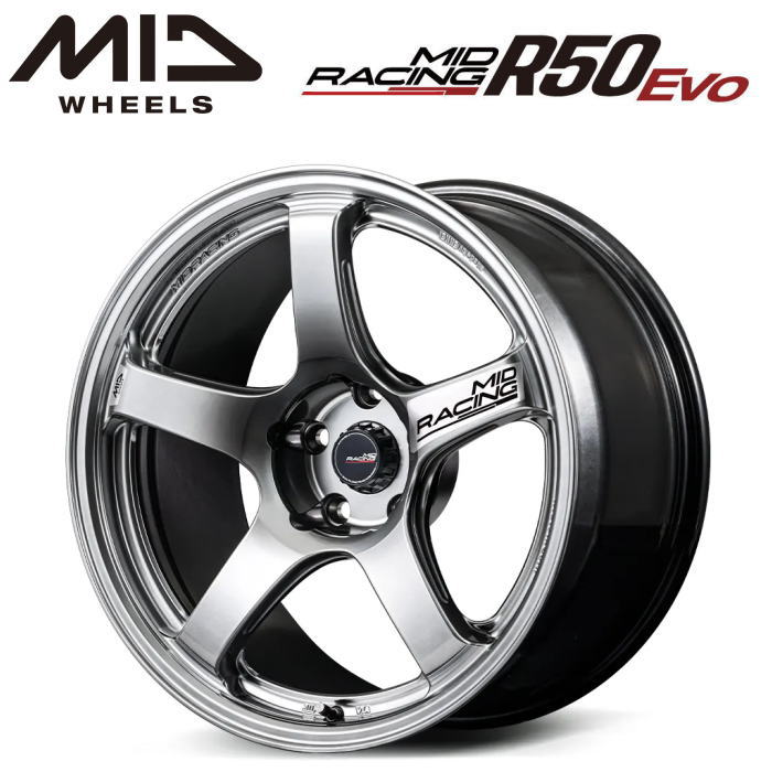 Rakuten - 【送料無料・代引き可】【ホイール4本】MID RACING R50 Evo 18インチ 9.5J インセット0 5HOLE P.C.D. 114.3 ハイパーシルバー（HSI）