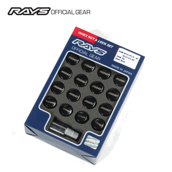 【正規品】レイズ RAYS ホイールナット ロックナット 19HEX ロック＆ナットセット 5H車用 M14×P1.5 ブラック